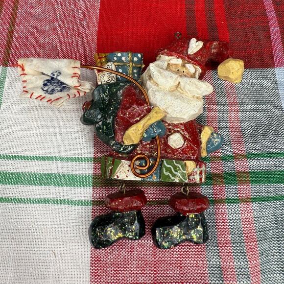 Kurt Adler Snowtown Village Ornament -Dangle Legs Santa with Glitter - Picture 3 of 3